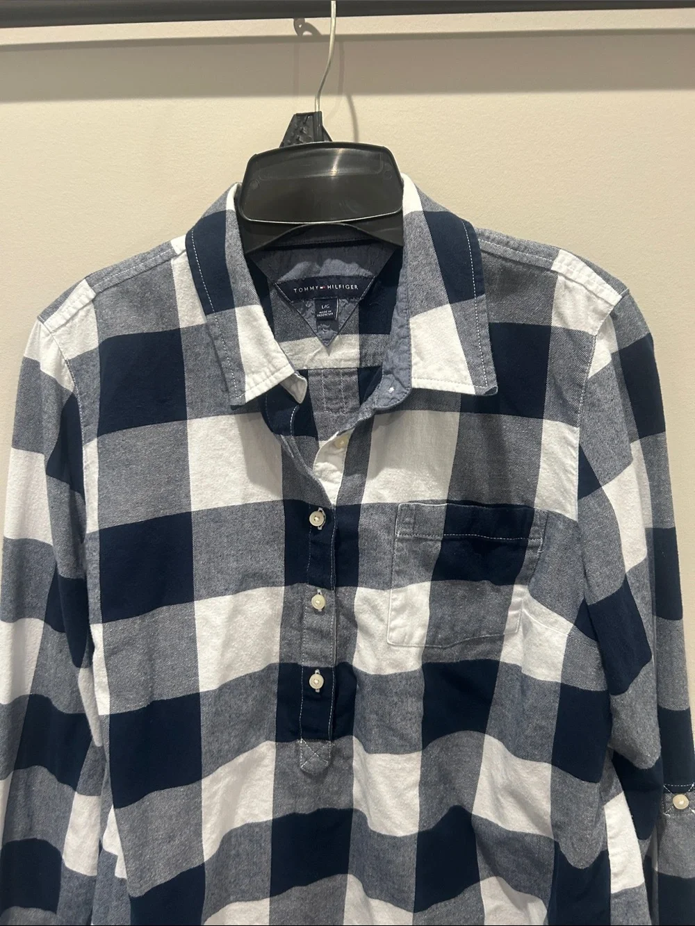 Tommy Hilfiger Navy and White Plaid Button-Down Shirt